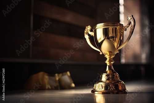 Golden Trophy with Copy Space for Text. Commercial Photography