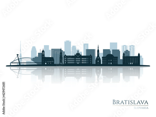 Bratislava skyline silhouette with reflection. Landscape Bratislava, Slovakia. Vector illustration.