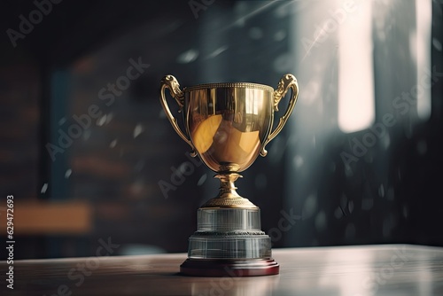 Golden Trophy with Copy Space for Text. Commercial Photography