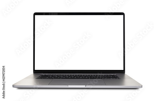 Modern laptop with transparent screen isolated on transparent background. Template mock up