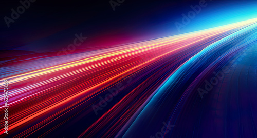 Glowing information highway  data computing  digital data flow on road with motion blur  fast speed transfer Concept of future digital transformation  innovation and agility. Optical cable.
