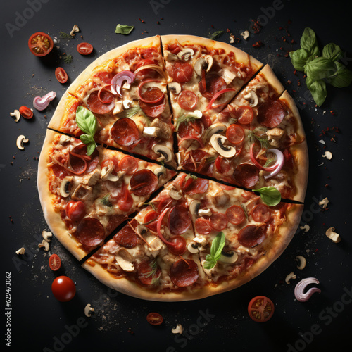 Delicious Pizza on dark backgroundGenerative AI