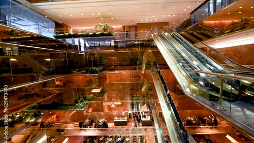 NEW YORK CITY, USA - DECEMBER 7, 2018: Interior of Trump Tower with tourists and locals