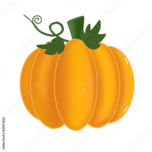 Yellow Pumpkin with leaves,Pumpkin,Halloween,cute,icon ,vector, illustration,hand drawn