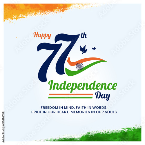 77th Anniversary, Independence Day India, 2024, Vector Design post Template