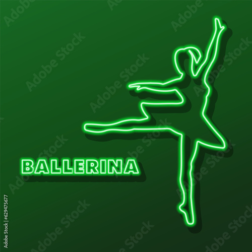 ballerina neon sign, modern glowing banner design, colorful modern design trend on black background. Vector illustration.