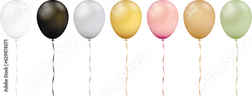 White, black, silver, golden, pink, brown and khaki balloons set isolated