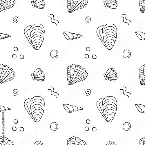 Seamless vector pattern mussels, oysters