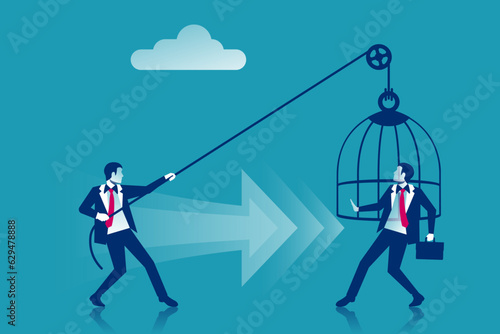 Trap concept. Business people metaphor. Vector illustration flat design. Isolated on white background. The businessman was caught in a rope loop. Man in captivity.