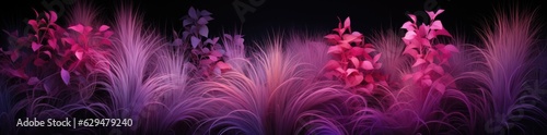 purple grass growing in the dark, dark pink, contrasting background, light crimson, photorealistic compositions