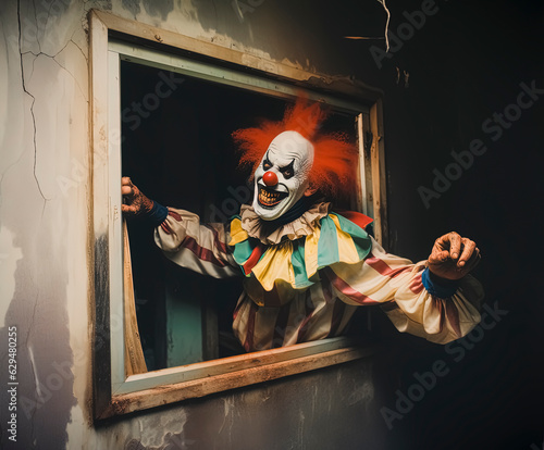 Creepy Clown Peering Through Haunted Hospital Room Window