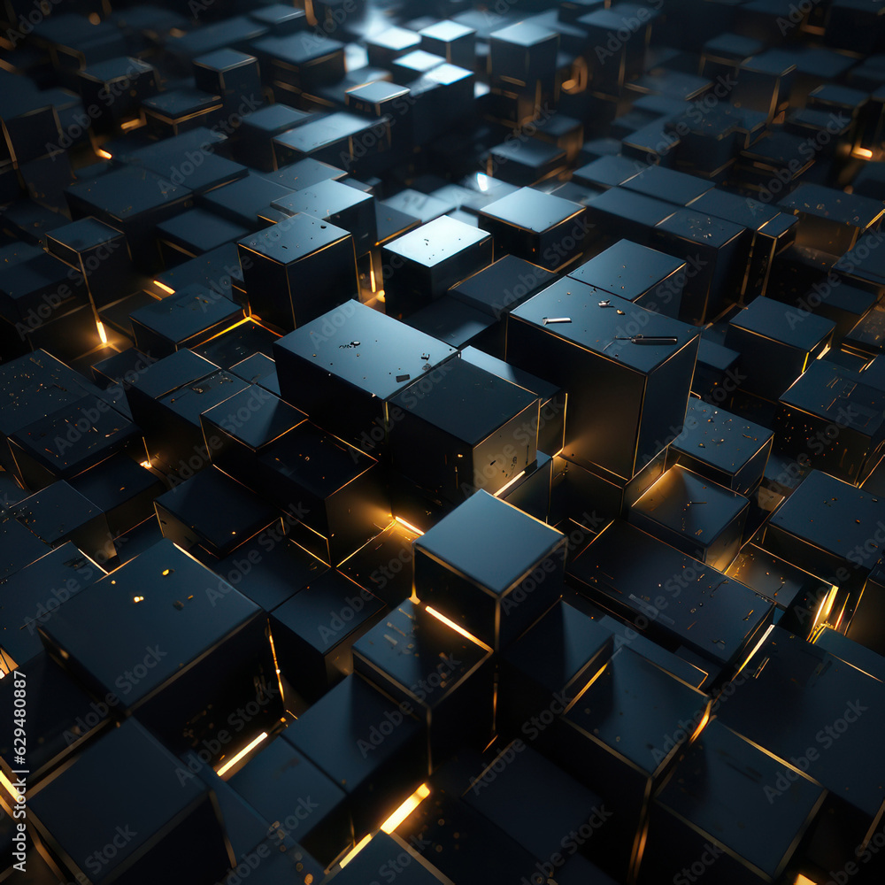Fototapeta premium Abstract background, black cubes. Background for the site. AI generative.