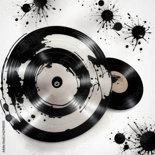 Watercolor Grunge vinyl record on white background, AI generated