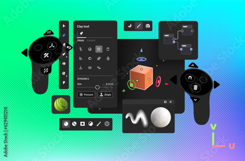 App for 3D professionals. Program Interface for 3d Texturing. Vector illustration.