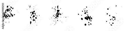 Inkblot Splat Collection, Stain Texture. Paint Brush Dirty Splatter Set. Abstract Ink Splash. Rough Black Spatter. Grunge Effect Design Element. Messy Paintbrush Splotch. Isolated Vector Illustration