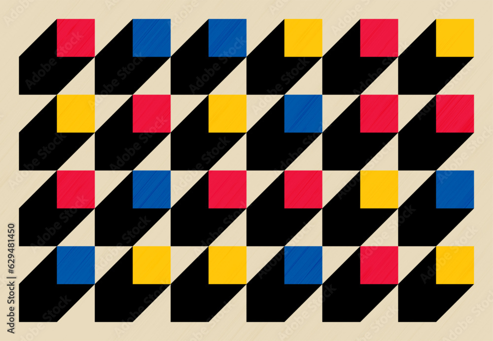 Pattern of isometric figures in the Bauhaus style. Vector abstract background. Pattern of isometric figures in the Bauhaus style. Vector abstract background.