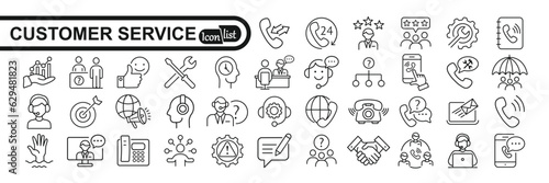 Customer Service  outline stroke  icons set. Support, customer service, assistance, feedback, help, technical support, help desk and customer satisfaction. Vector illustration.