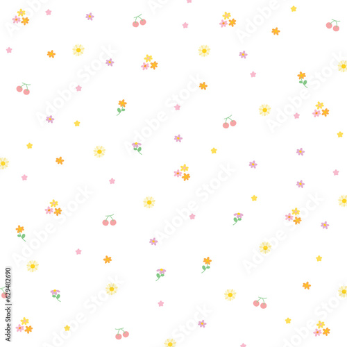 Little flowers background, floral summer print, pastel wallpaper, cute fabric and garment pattern, phone case, backdrop, logo, garden and nature, icon, banner, frame, social media post, poster, etc. © PPCREATIVES