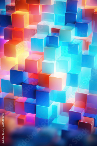 Abstract vertical background, glowing colorful cubes. Background for the site, application. AI generative.
