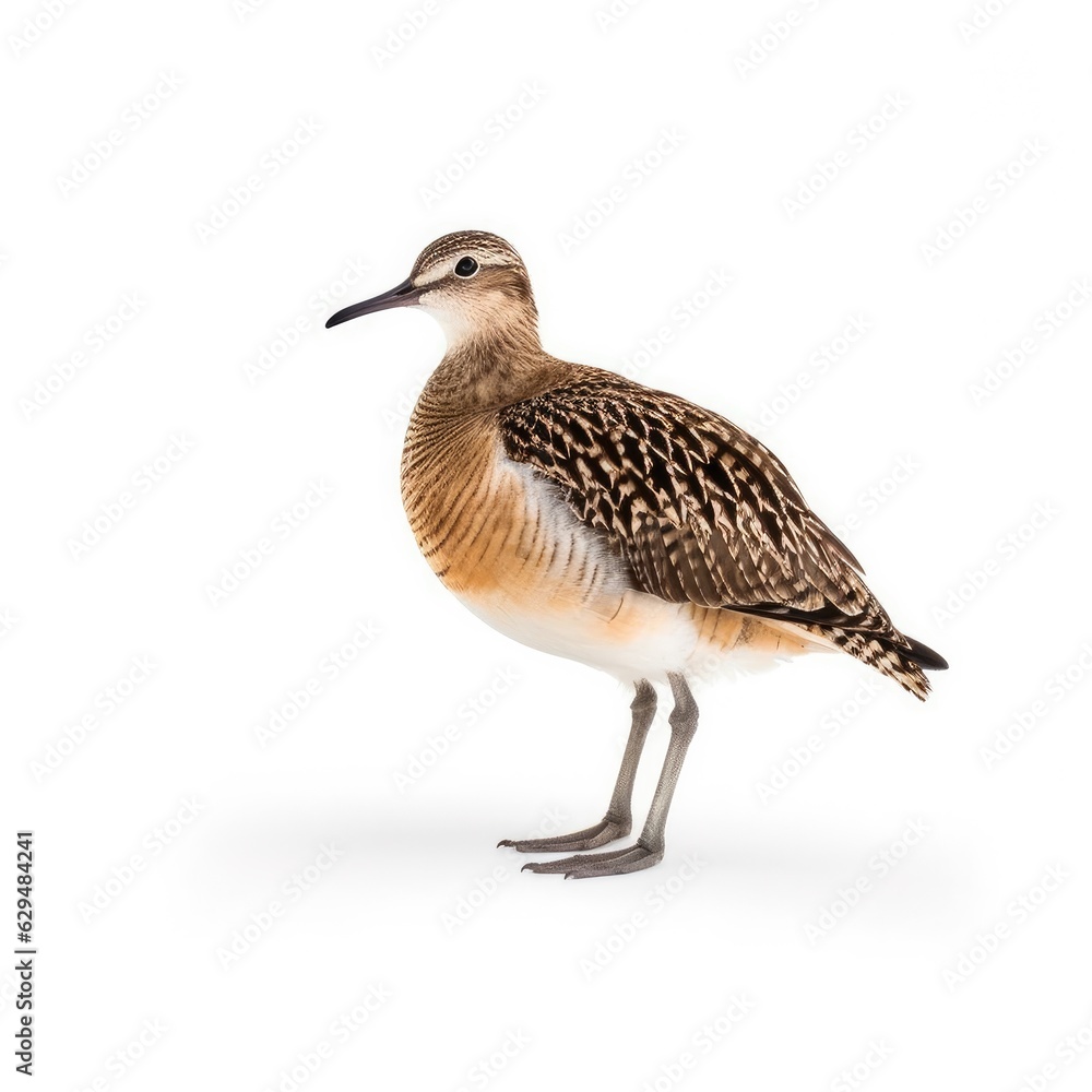 Bristle-thighed curlew bird isolated on white. Generative AI Bristle-thighed curlew bird isolated on white. Generative AI