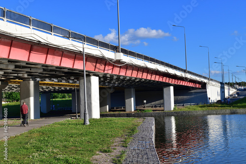 Automobile bridge across the river Skhodnya to Zelenograd in Moscow, Russia