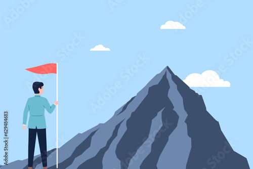 Purpose businessman, aspiring man, professionalism and vision target. Purposefulness and leadership, professional career recent vector scene