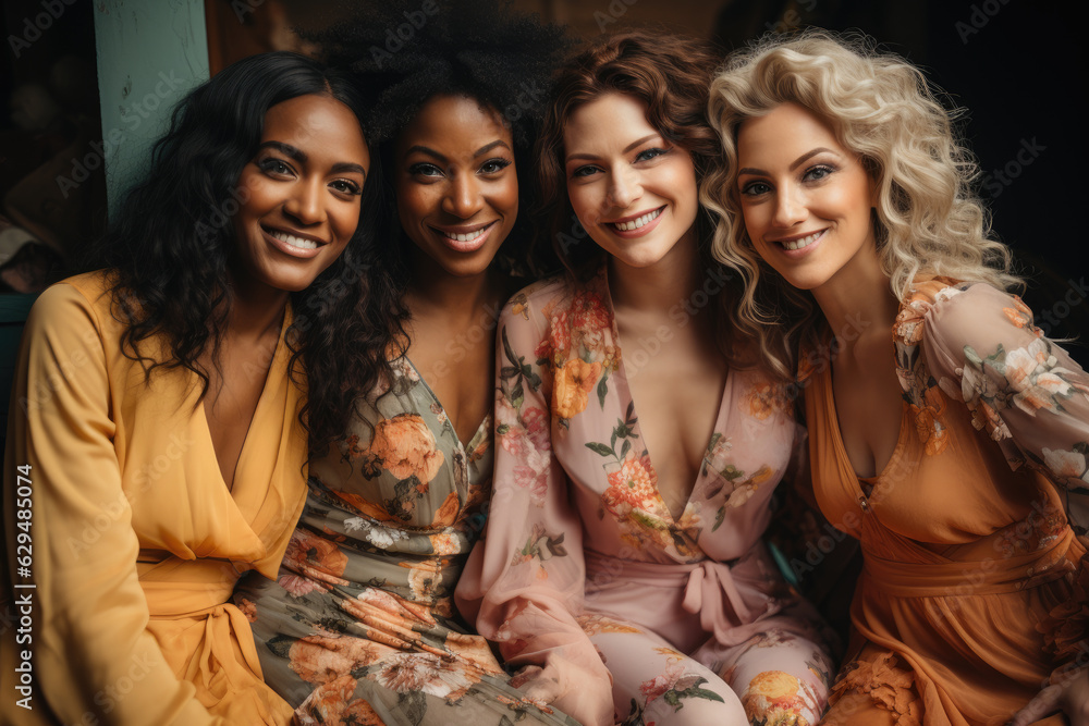 Obraz premium Generative ai illustration of multiethnic group of smilin females standing