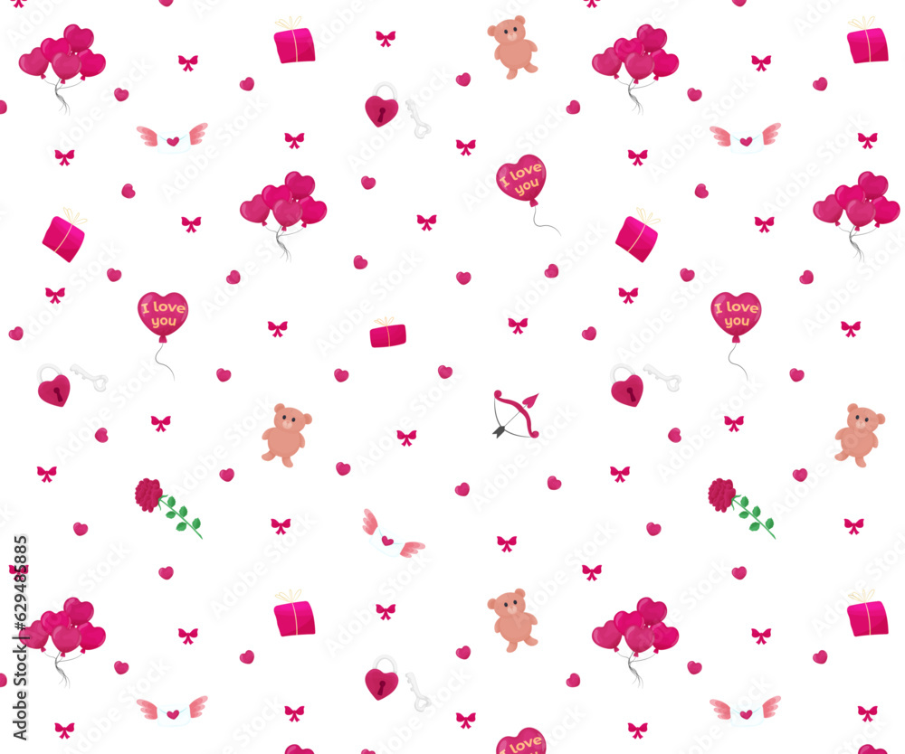 Valentine's Day clipart set, rose, lots of balloons, letter, arrows, gifts, bow, inscription