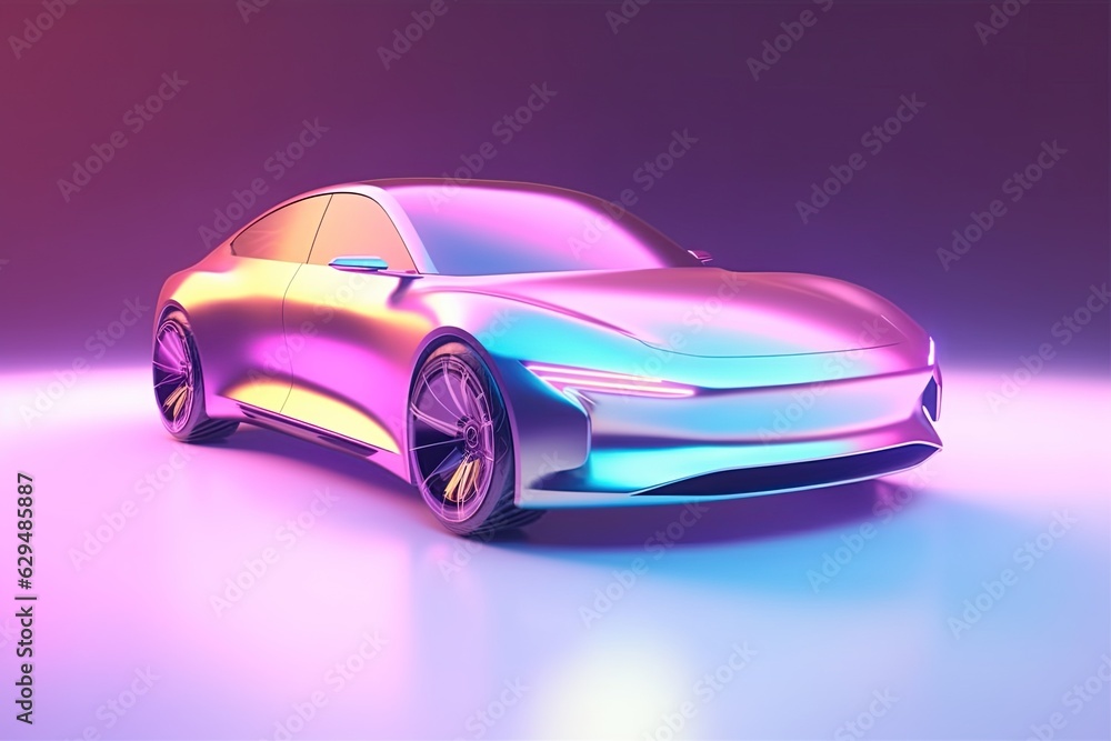 Holographic metallic 3D retro futuristic car Holographic metallic 3D retro futuristic car