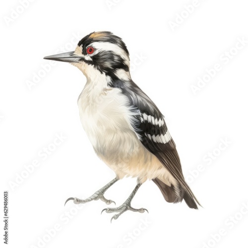 Hairy woodpecker bird isolated on white. Generative AI