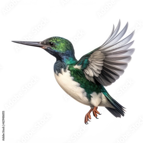 Green kingfisher bird isolated on white. Generative AI