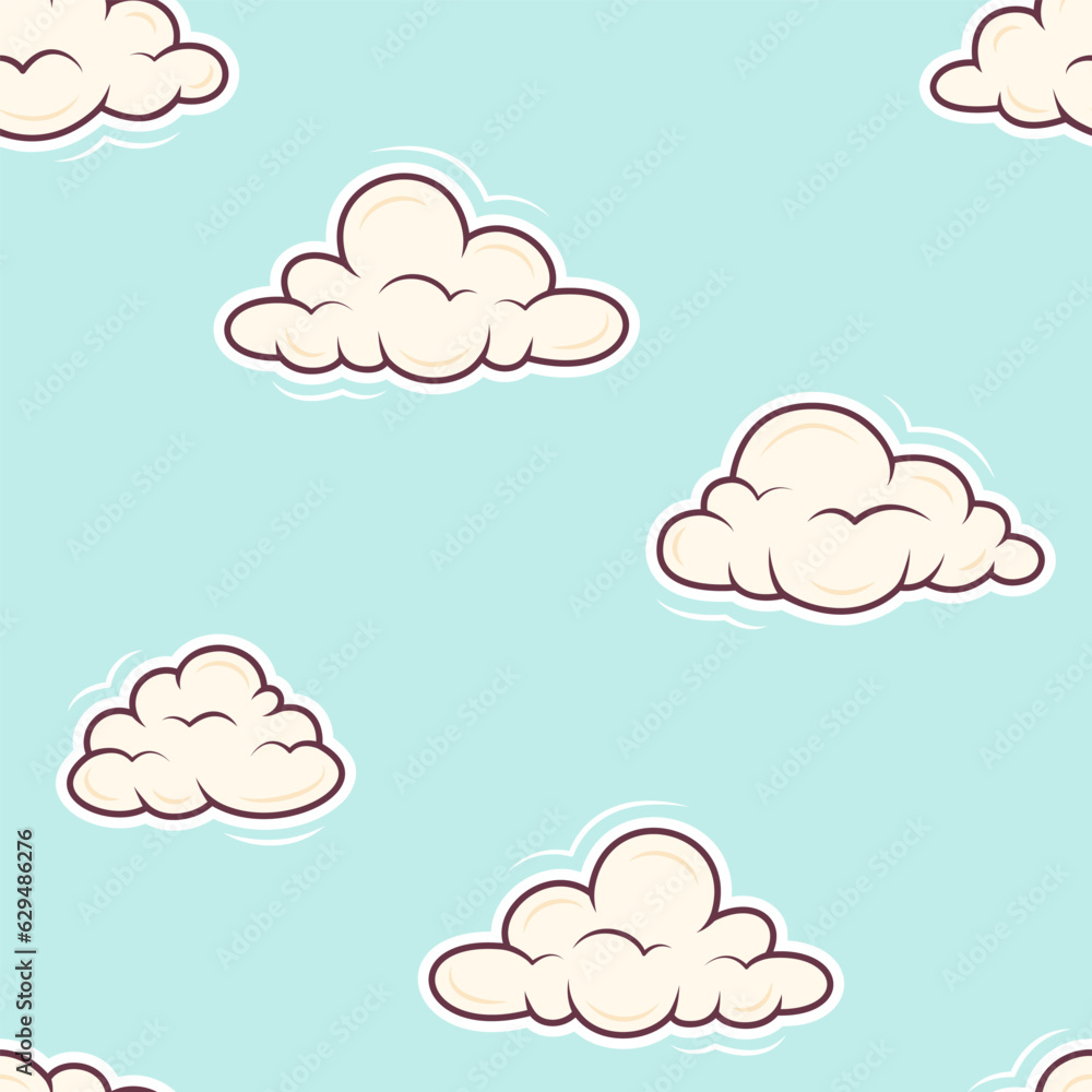 Cute clouds pattern concept. Vector illustration on blue background
