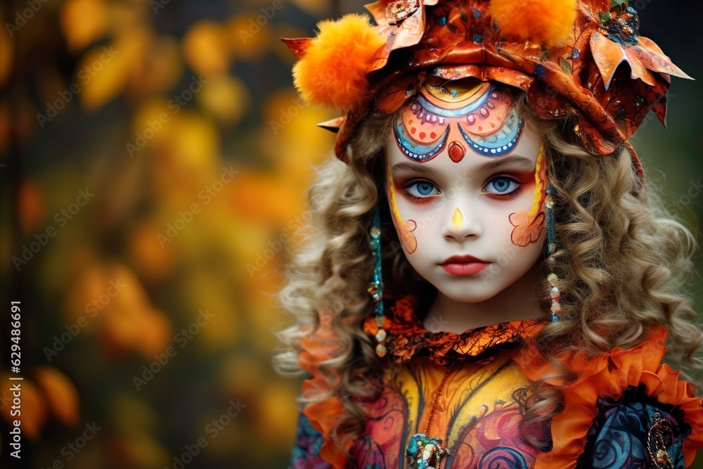 Front view of cute beautiful girl with witch costume Halloween made with generative ai technology Front view of cute beautiful girl with witch costume Halloween made with generative ai technology