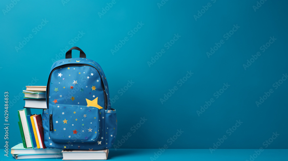 School backpack on blue background with space for text.



Generative AI