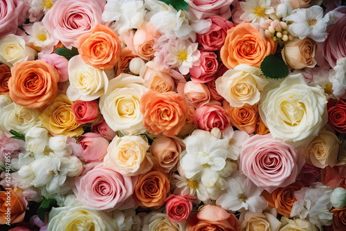 wedding flower backdrop  colorful  fresh rose  bunch of flower