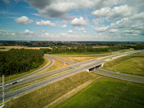 Highway seen from above along with intersection, Poland.