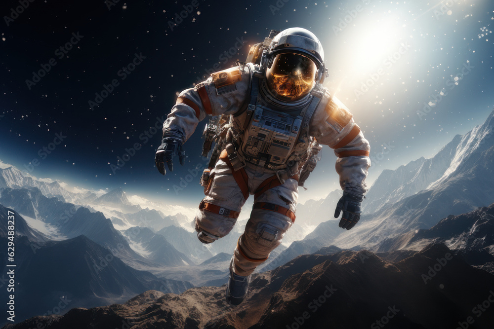 Astronaut in space on a distant planet. AI generative. Astronaut in space on a distant planet. AI generative.