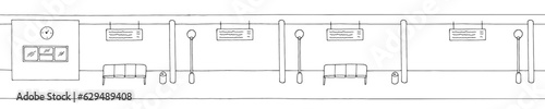 Railway station platform graphic train long sketch illustration vector 