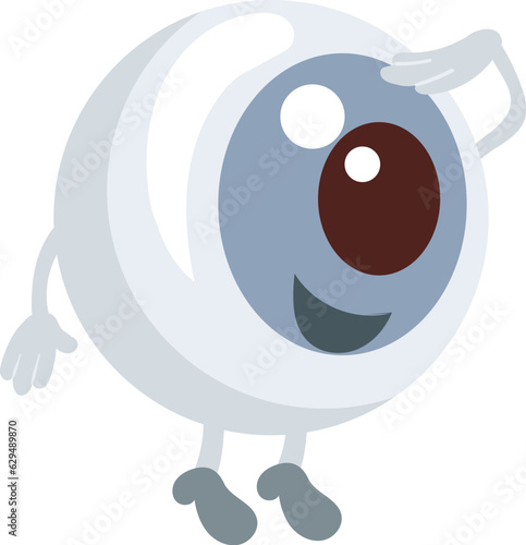 Cute organ character. Cartoon eyeball with happy face. Eye looks forward. Healthy human internal part. Optometry diagnostic. Eyesight care. Ophthalmology treatment. Vector illustration