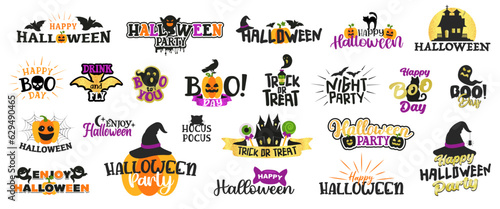 Happy Halloween lettering, vector brush calligraphy design element.