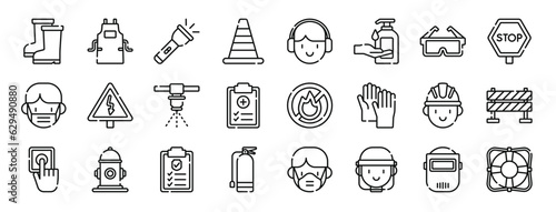 Fotografija set of 24 outline web job safety icons such as boot, apron, flashlight, traffic