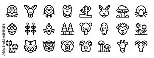 Print op canvas set of 24 outline web wildlife icons such as parrot, kangaroo, walrus, crocodile