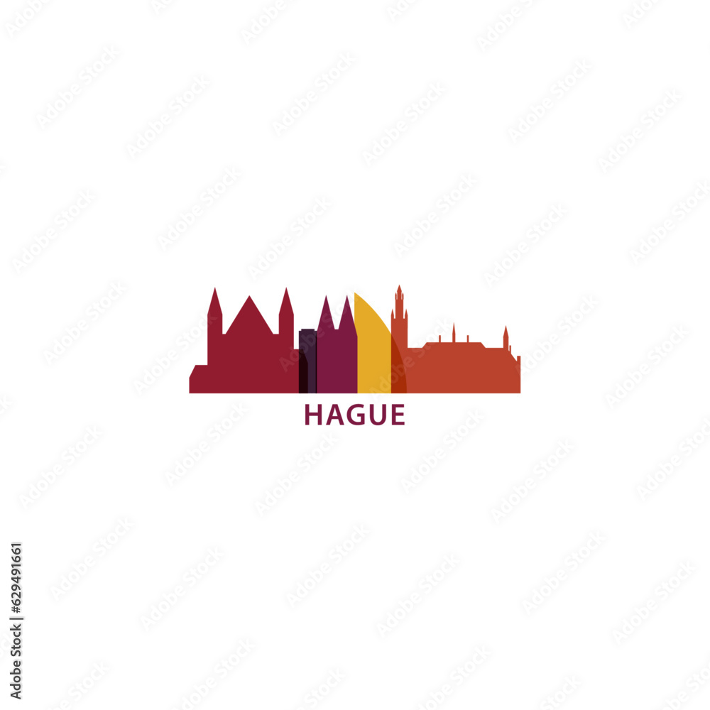 Netherlands The Hague cityscape skyline city panorama vector flat modern logo icon. South Holland region emblem idea with landmarks and building silhouettes