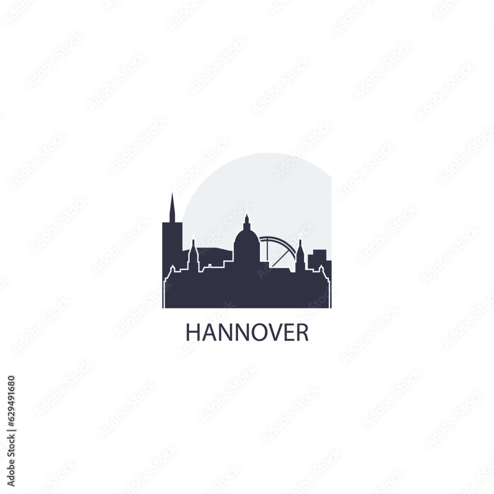 Germany Hannover cityscape skyline city panorama vector flat modern logo icon. Europe emblem idea with landmarks and building silhouettes at sunset sunrise