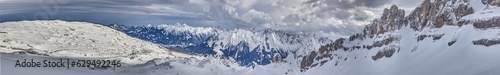 Fototapeta Naklejka Na Ścianę i Meble -  Panoramic image of a ski slope in Ifen ski resort in Kleinwalsertal valley in Austria