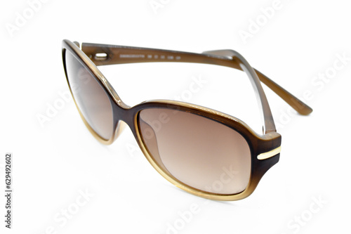 Modern brown framed plastic reading women sunglasses, sunglasses isolated on white background