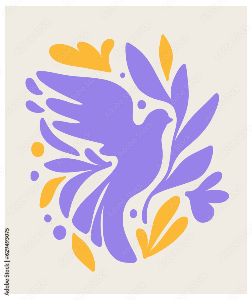 Abstract groovy posters dove of peace in multicolored colors. Modern trendy Minimal style. Hand drawn design for wallpaper, wall decor, print, postcard, cover, template, banner. Abstract groovy posters dove of peace in multicolored colors. Modern trendy Minimal style. Hand drawn design for wallpaper, wall decor, print, postcard, cover, template, banner.