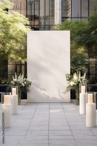 Simple decoration for romantic wedding in the urban city, mocke up for desing, generative ai