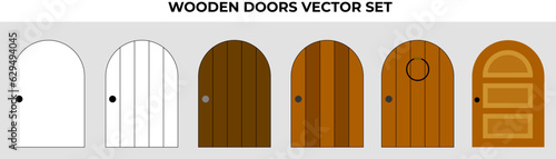 set of wooden doors isolated on white background