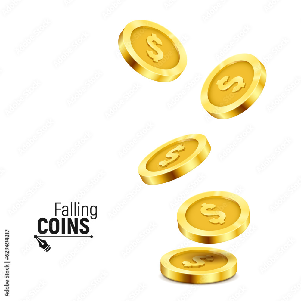Falling gold coins. Money isolated on a white background. Vector illustration.